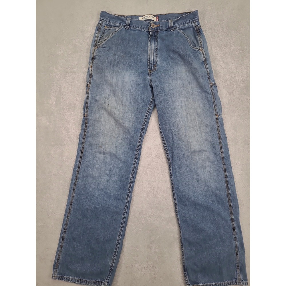 Levis Distressed Carpenter Loose Straight Jeans Mens 34x34 Light Wash Blue Denim